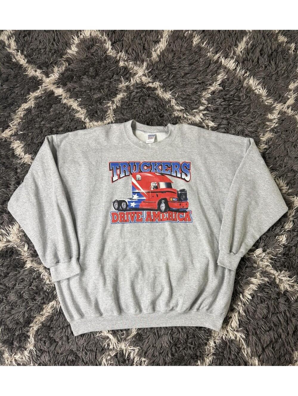 Vintage Truckers Drive America Sweatshirt 3XL Gildan Heavy Blend Semi Truck Gray